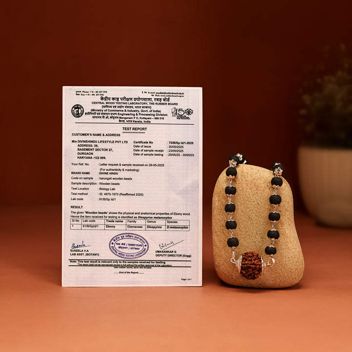 Karungali Mala in Silver-Cap with 5 Mukhi Rudraksha - view 4