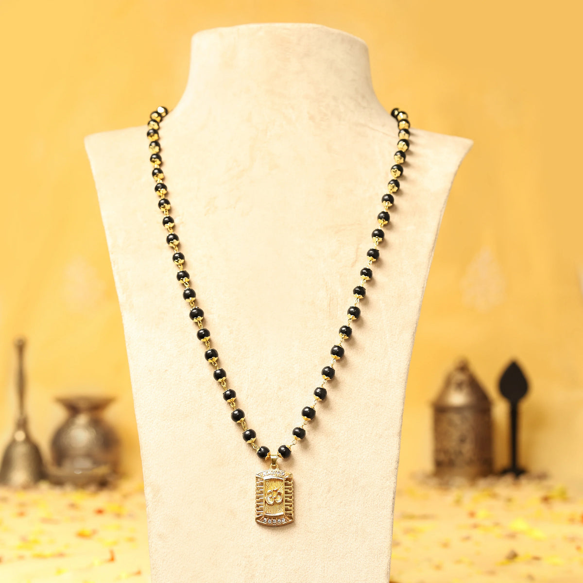 Om Engraved Statement Pendant with Gold Platted Karungali - view 5