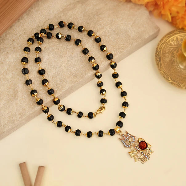 Mahadev Trishul Rudraksha Pendant with Gold-Plated Karungali - view 5