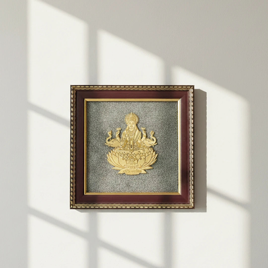 Goddess of Wealth & Fortune Gajalakshmi Raw Pyrite Frame