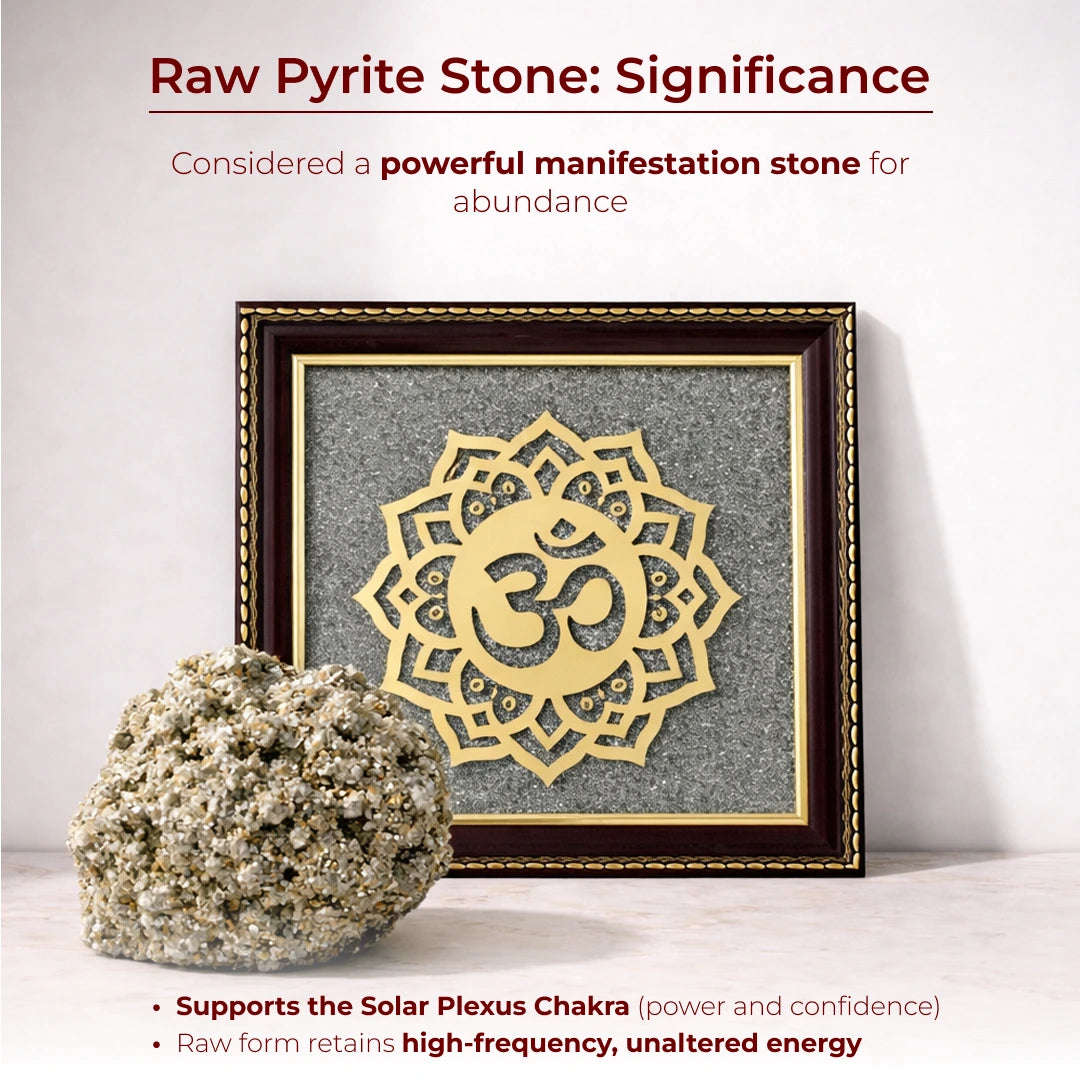 Om Symbol Raw Pyrite Frame | Meditative Mandala for Peace & Cosmic Energy - view 3