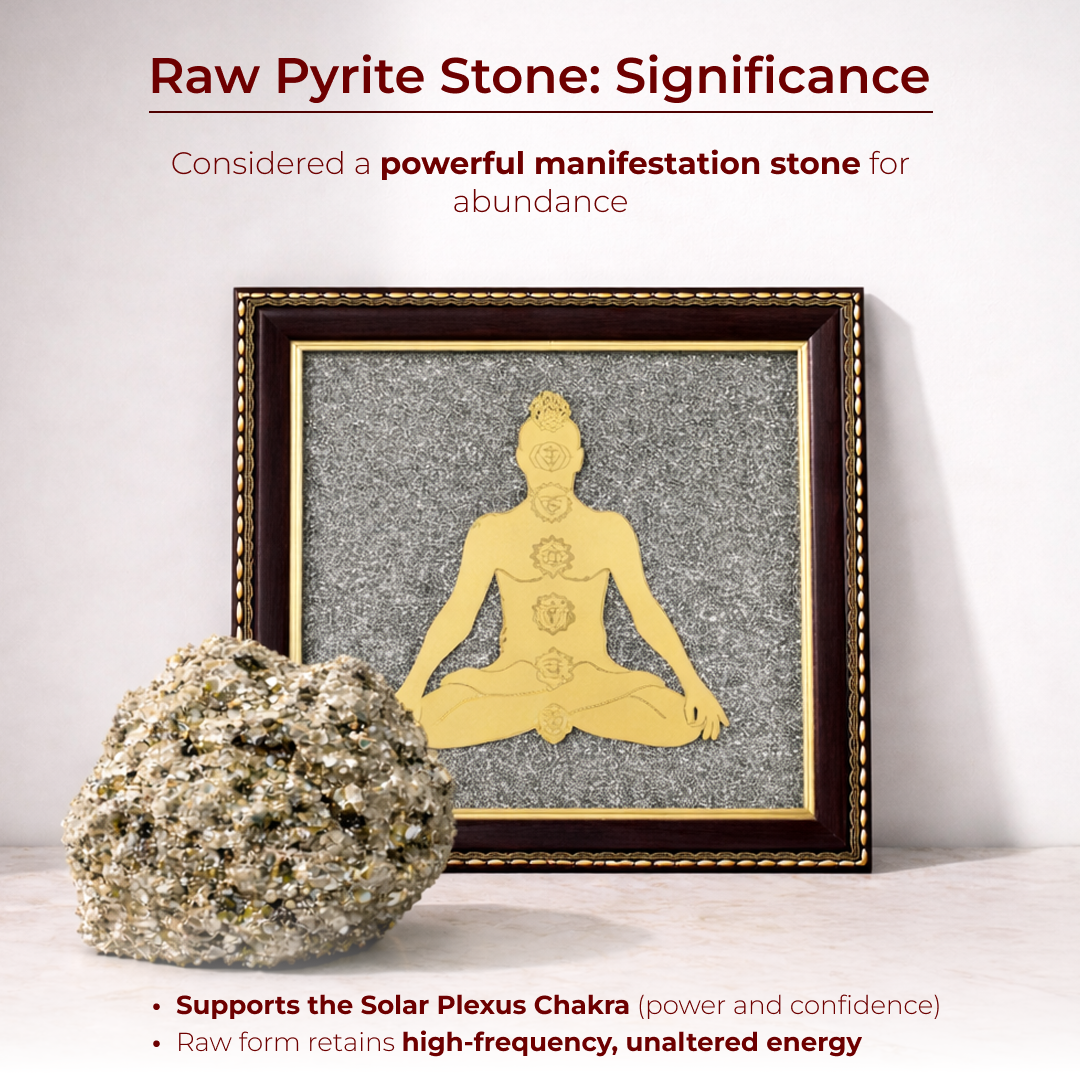 Meditating 7 Chakra Body Raw Pyrite Frame for Energy Alignment - view 3