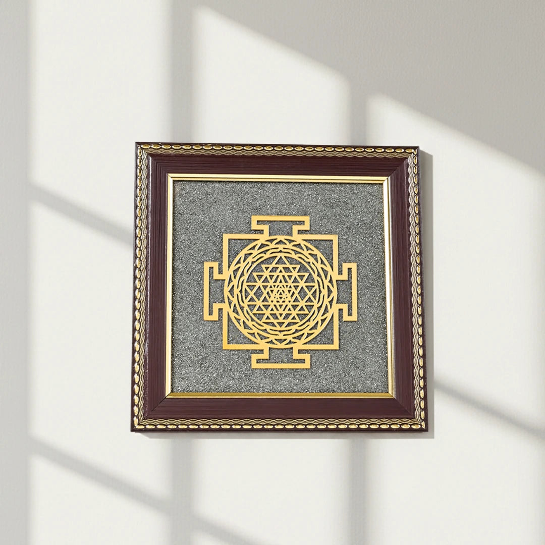 Shree Yantra Raw Pyrite Frame for Wealth Manifestation