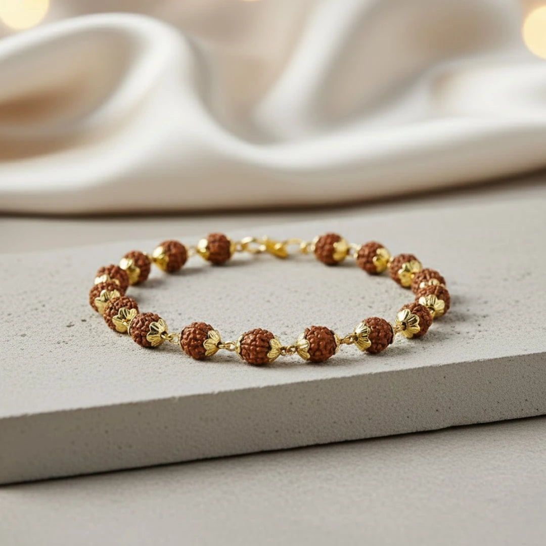 Gold Cap 5 Mukhi Rudraksha Bracelet