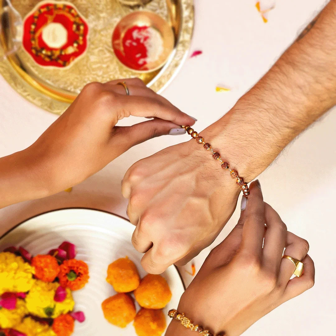 Gold Cap 5 Mukhi Rudraksha Bracelet - view 2