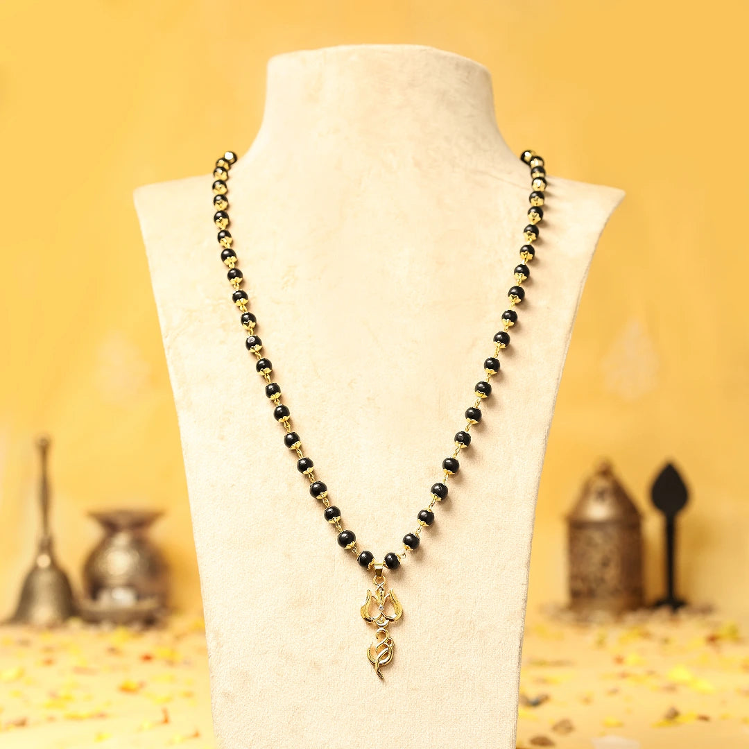 Trishul & Om Divine Pendant with Gold Platted Karungali - view 7