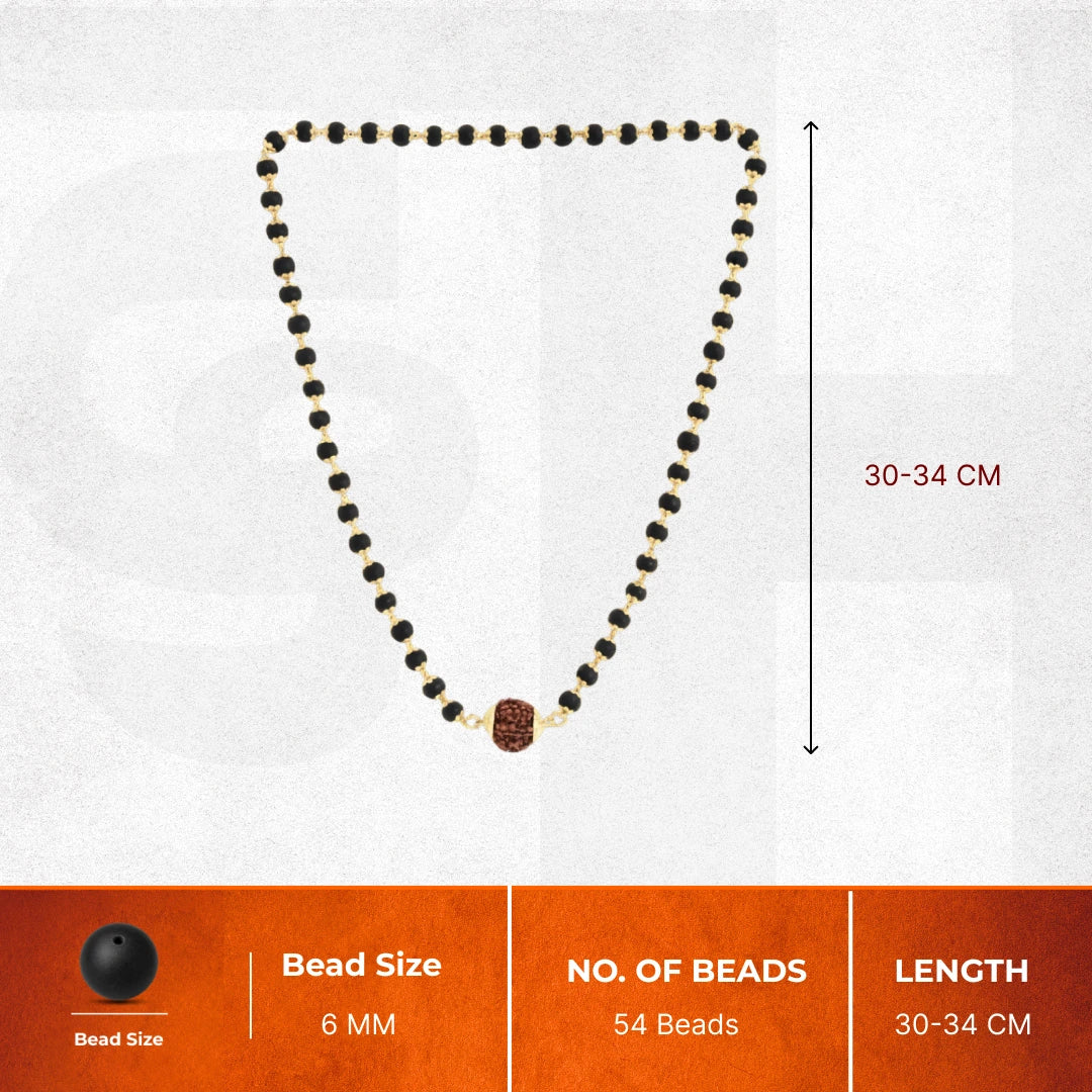 Karungali Mala in Silver-Cap with 5 Mukhi Rudraksha - view 3