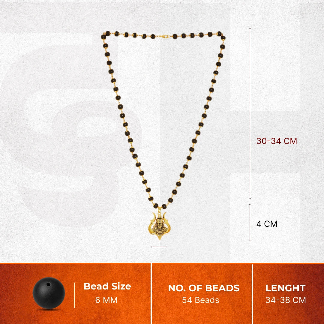 Divine Karungali Malai with Gold Capped Beads & Shiv Trishul Pendant - view 5