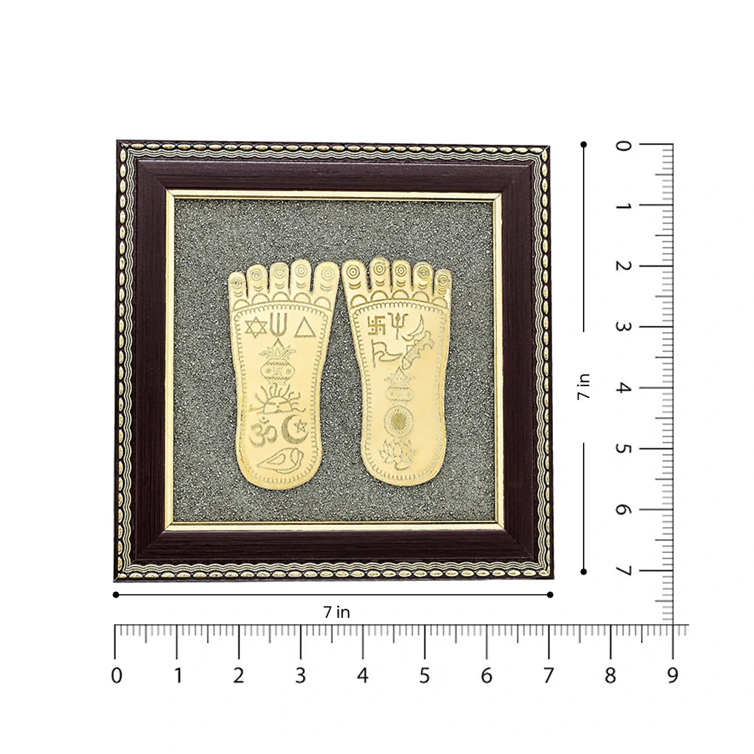 Raw Pyrite Frame with Goddess Laxmi Charan Paduka