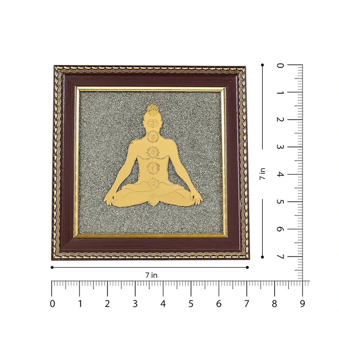 Meditating 7 Chakra Body Raw Pyrite Frame for Energy Alignment