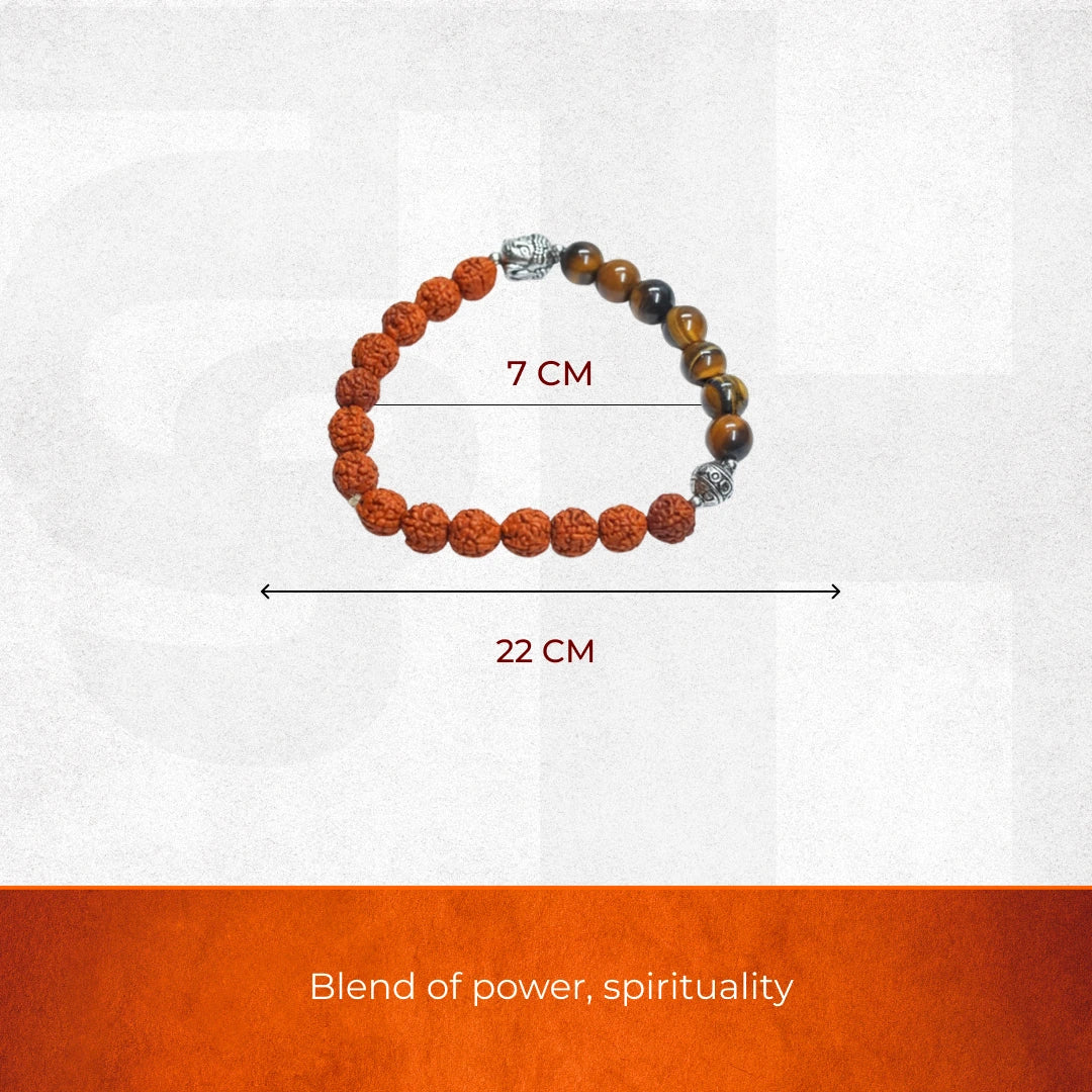 Spiritual Harmony Bracelet - Tiger's Eye, Rudraksha, and Buddha Symbol - view 3