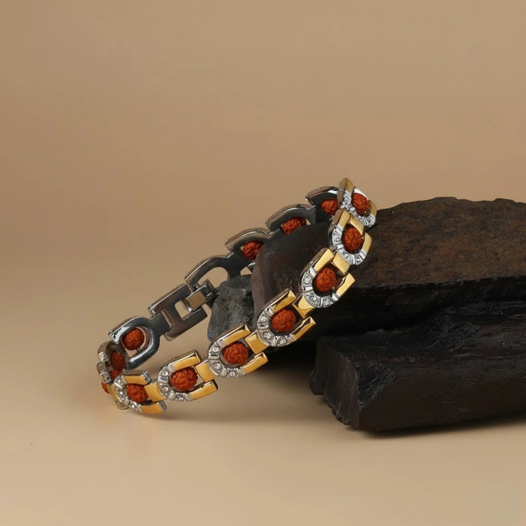 Divine Dual Tone Arc Chain Rudraksha Bracelet