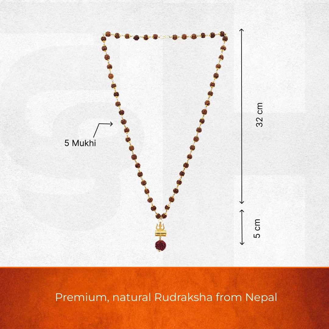 Gold-Plated Rudraksha Shiva Damroo Trishool Necklace - view 4