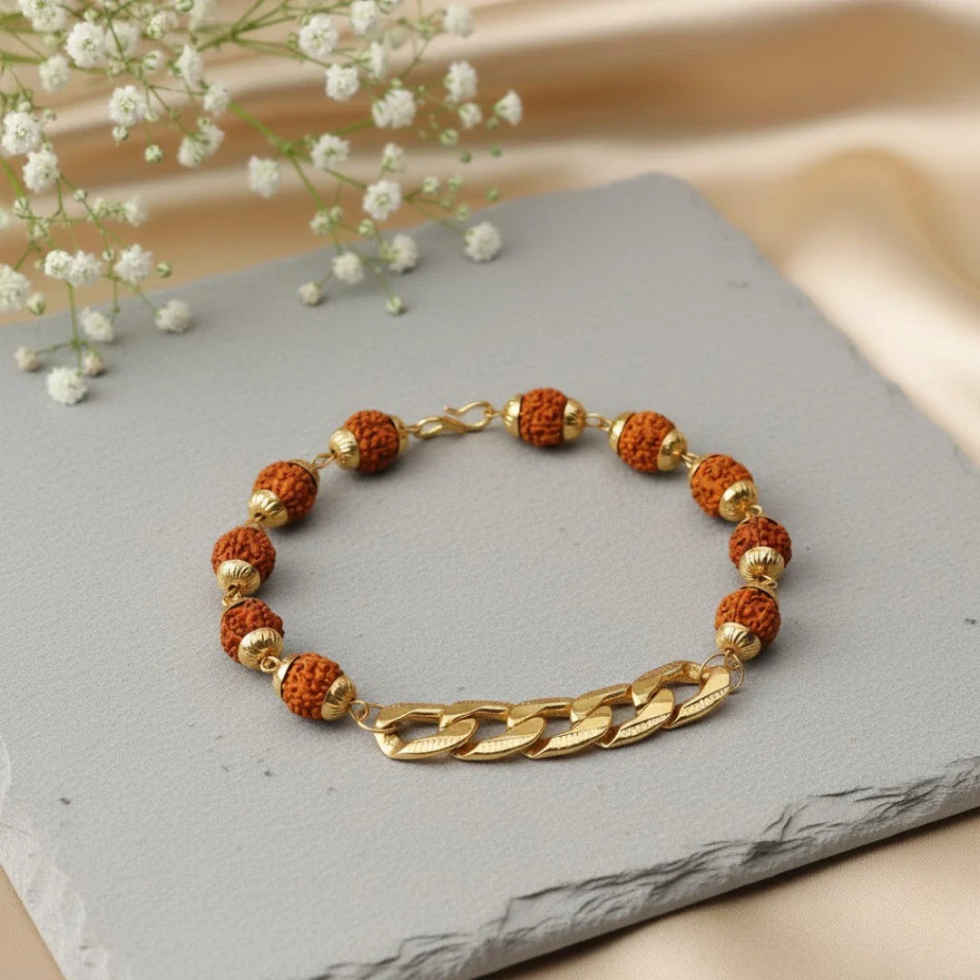 Gold Plated Rudraksha Chain Bracelet - view 6