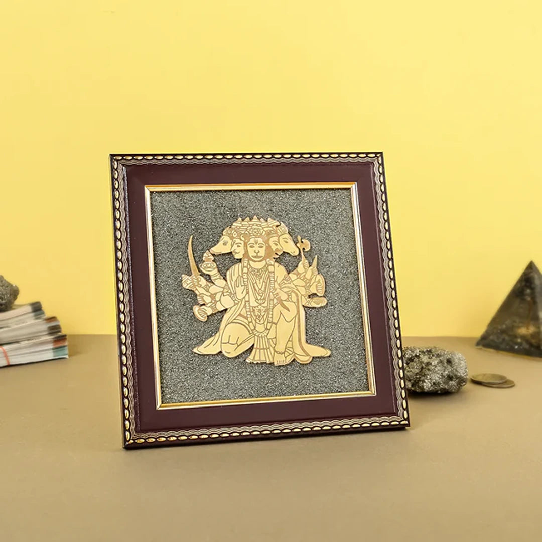 Panchamukhi Hanuman Pyrite Frame for Strength and Protection Combo