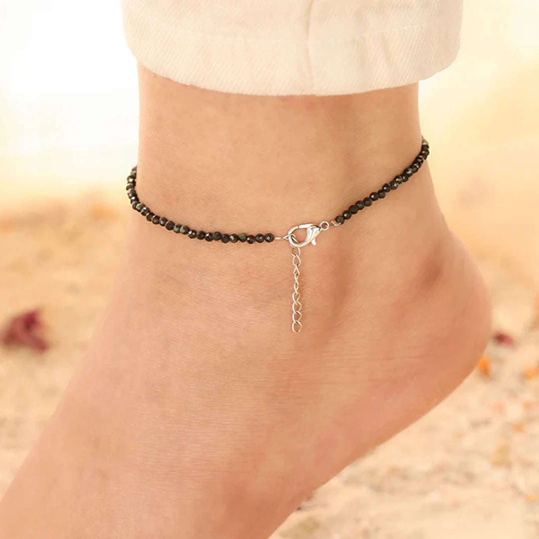 Black Tourmaline Anklet and Free Selenite plate for Protection and Grounding Combo