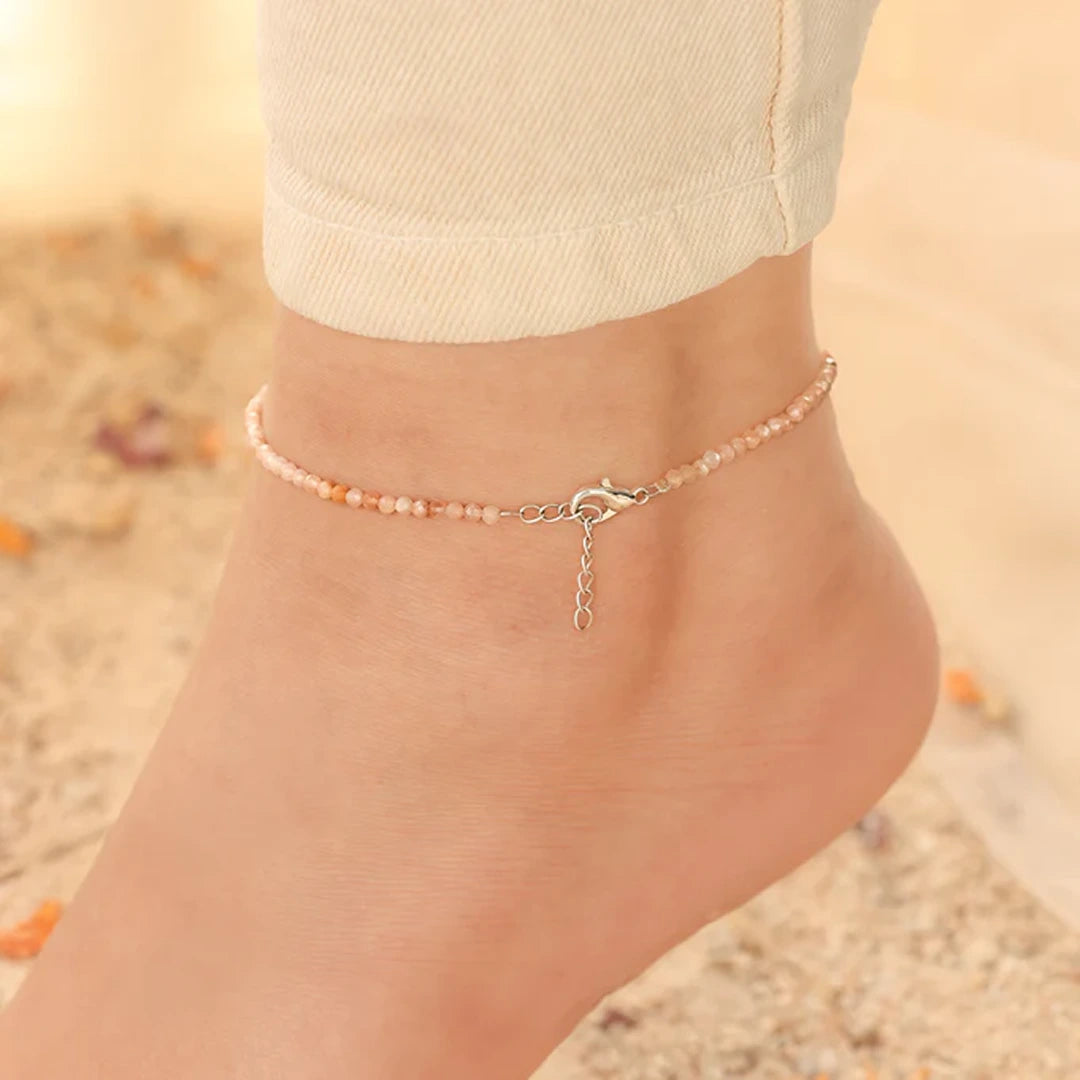 Rose Quartz Anklet and Free Selenite Plate for Love and Emotional Healing Combo - view 2