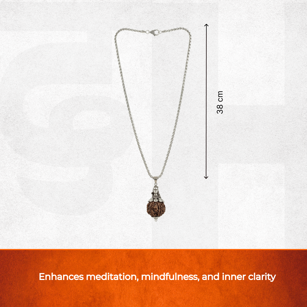 5 Mukhi Rudraksha with Adiyogi Pendant in silver Chain