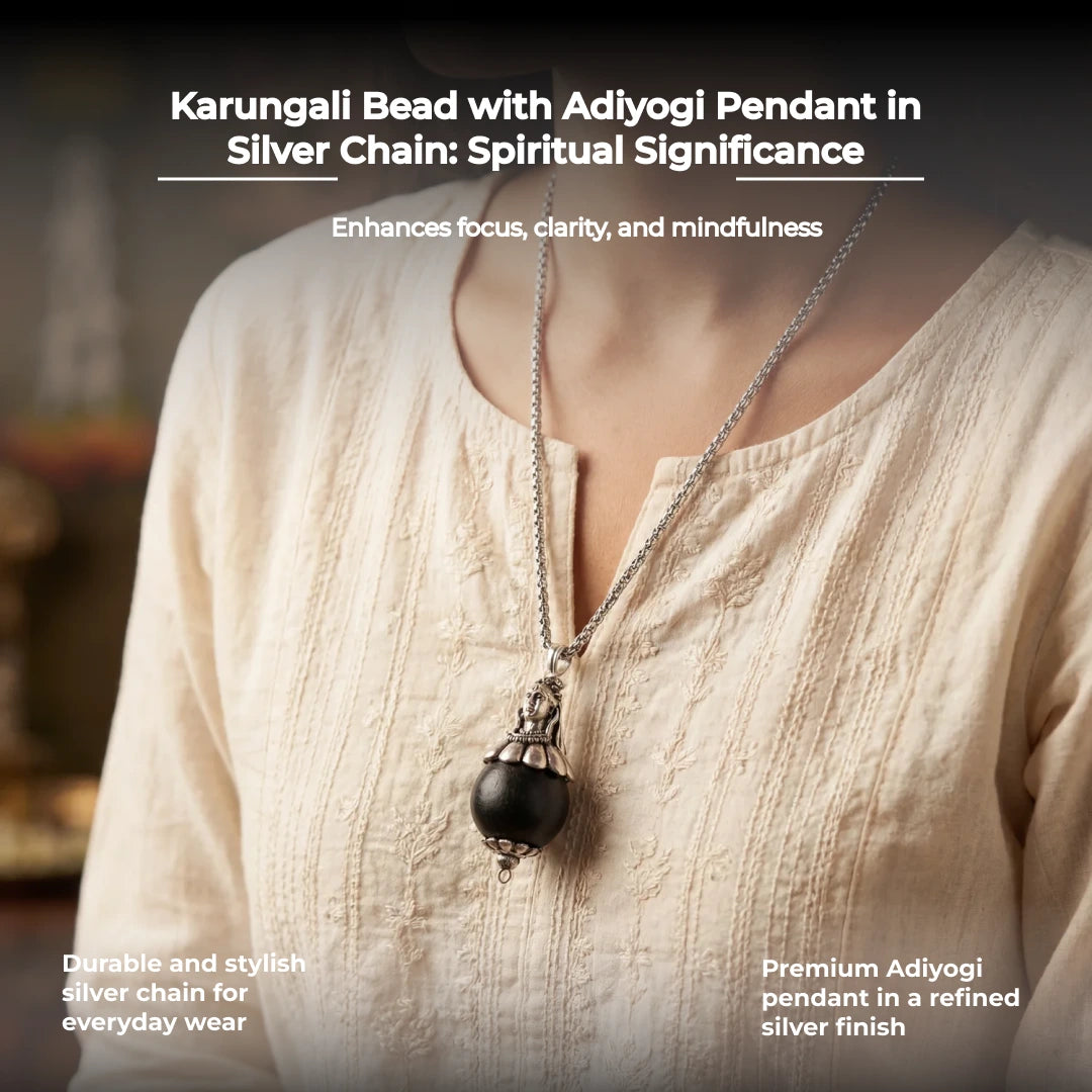 Karungali Bead with Adiyogi Pendant in Silver Chain - view 6