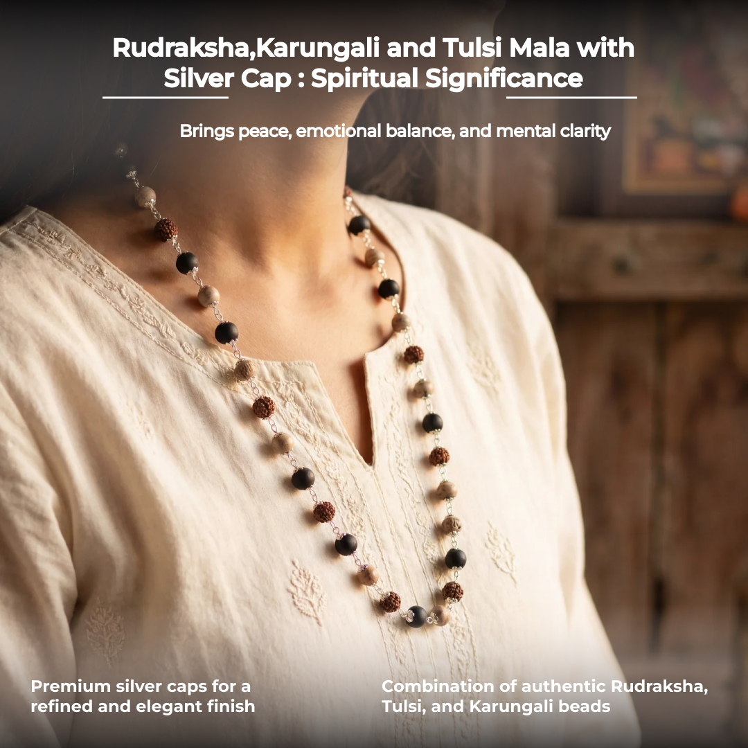 Rudraksha,Karungali and Tulsi Mala with Silver Cap - view 9