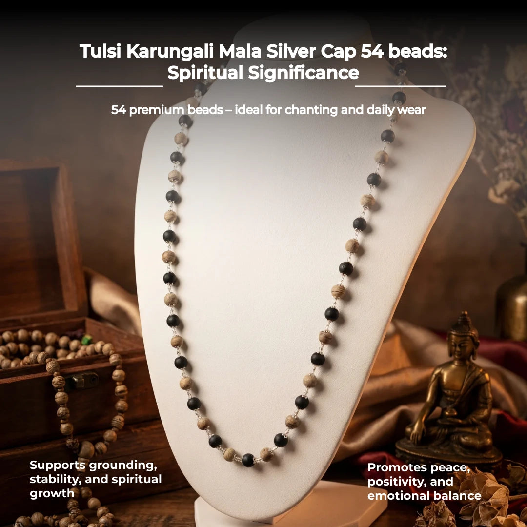 Tulsi Karungali Mala Silver Cap 54 beads - view 4
