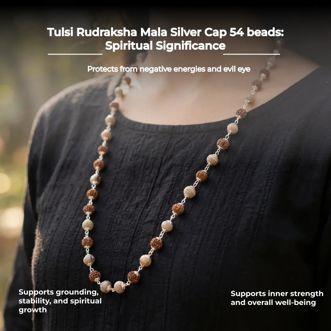 Tulsi Rudraksha Mala Silver Cap 54 beads - view 9