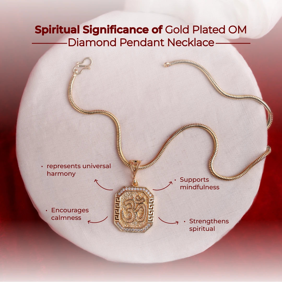 Gold Plated OM Diamond Pendant Necklace - view 4