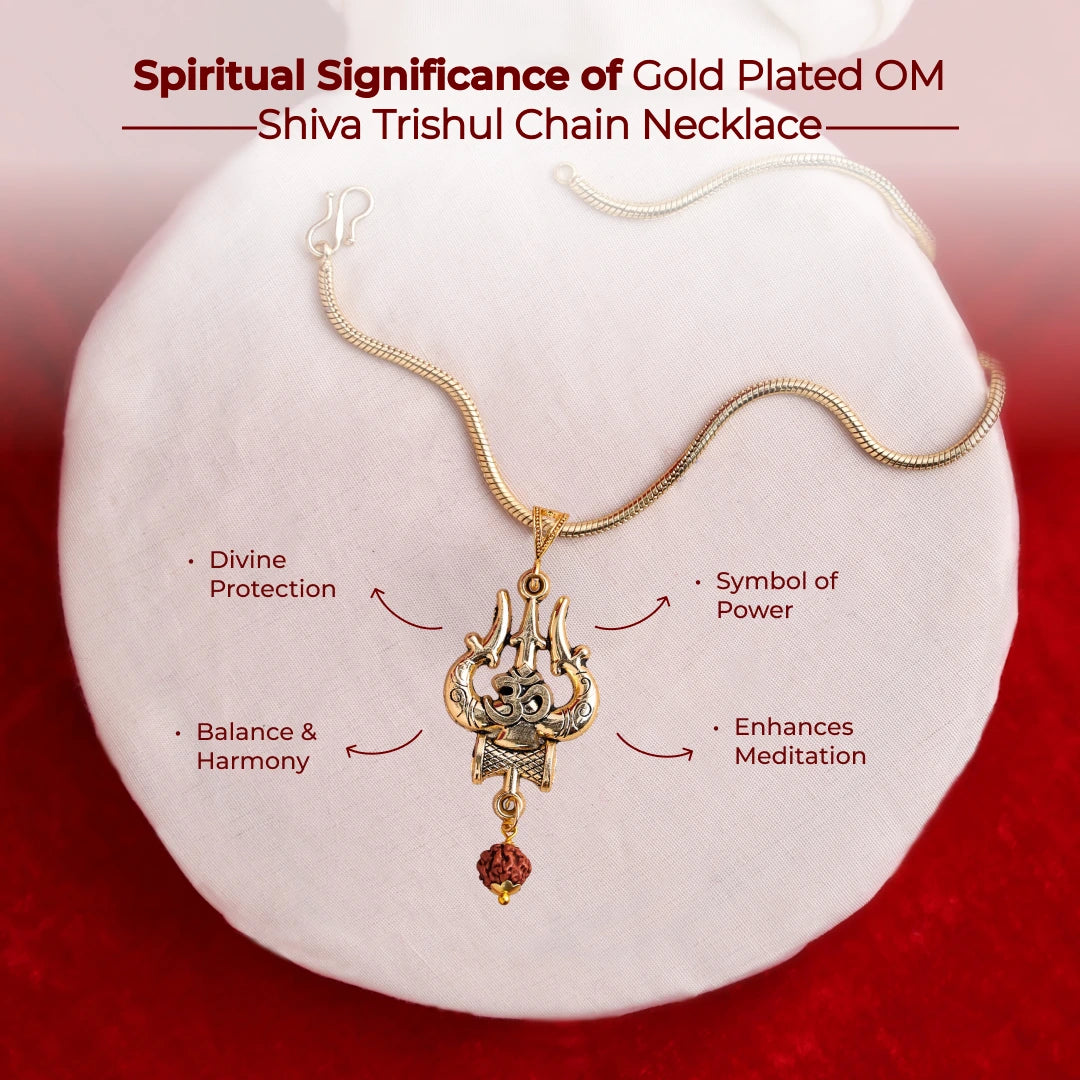 Gold Plated OM Shiva Trishul Chain Necklace - view 3