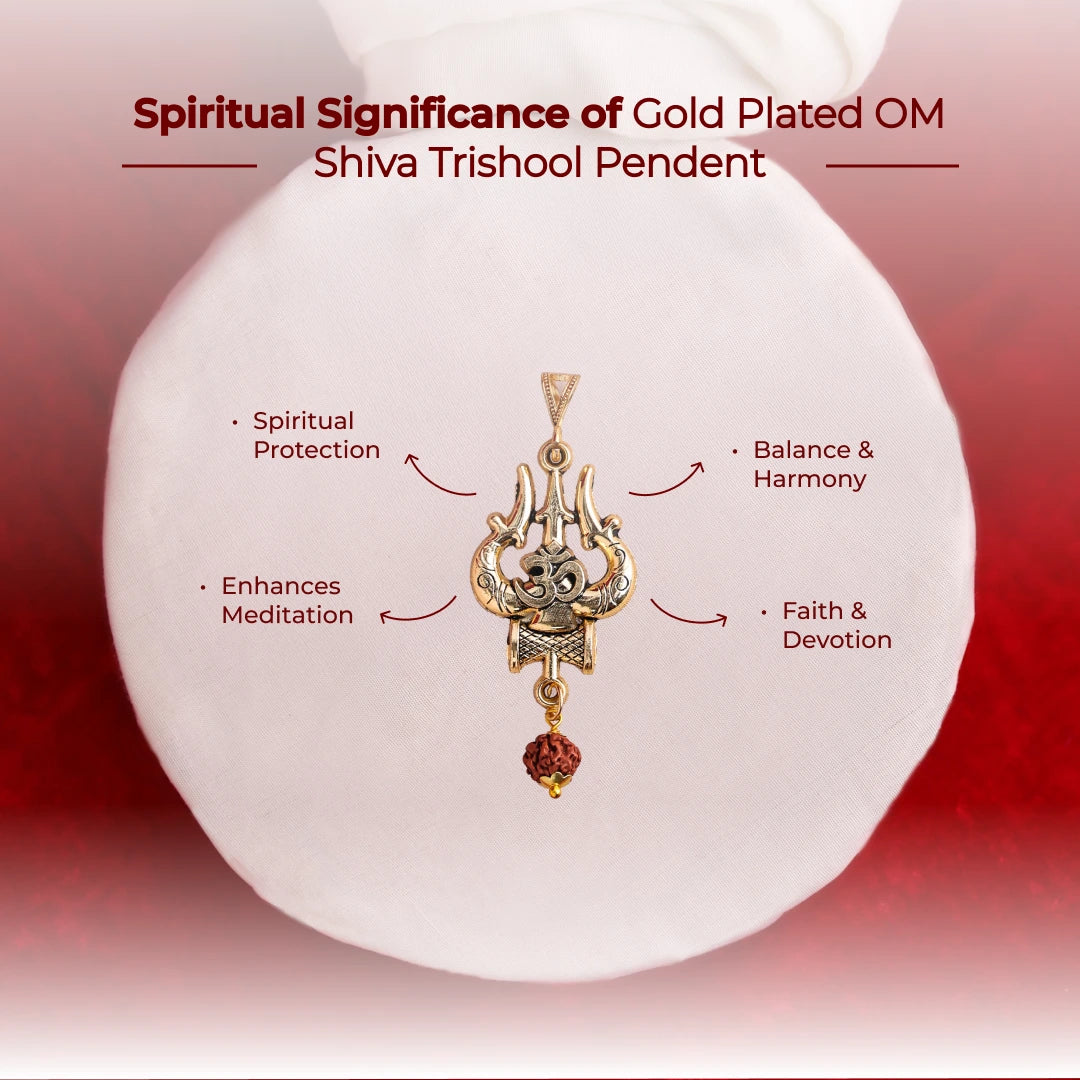 Gold Plated OM Shiva Trishool Pendant - view 3