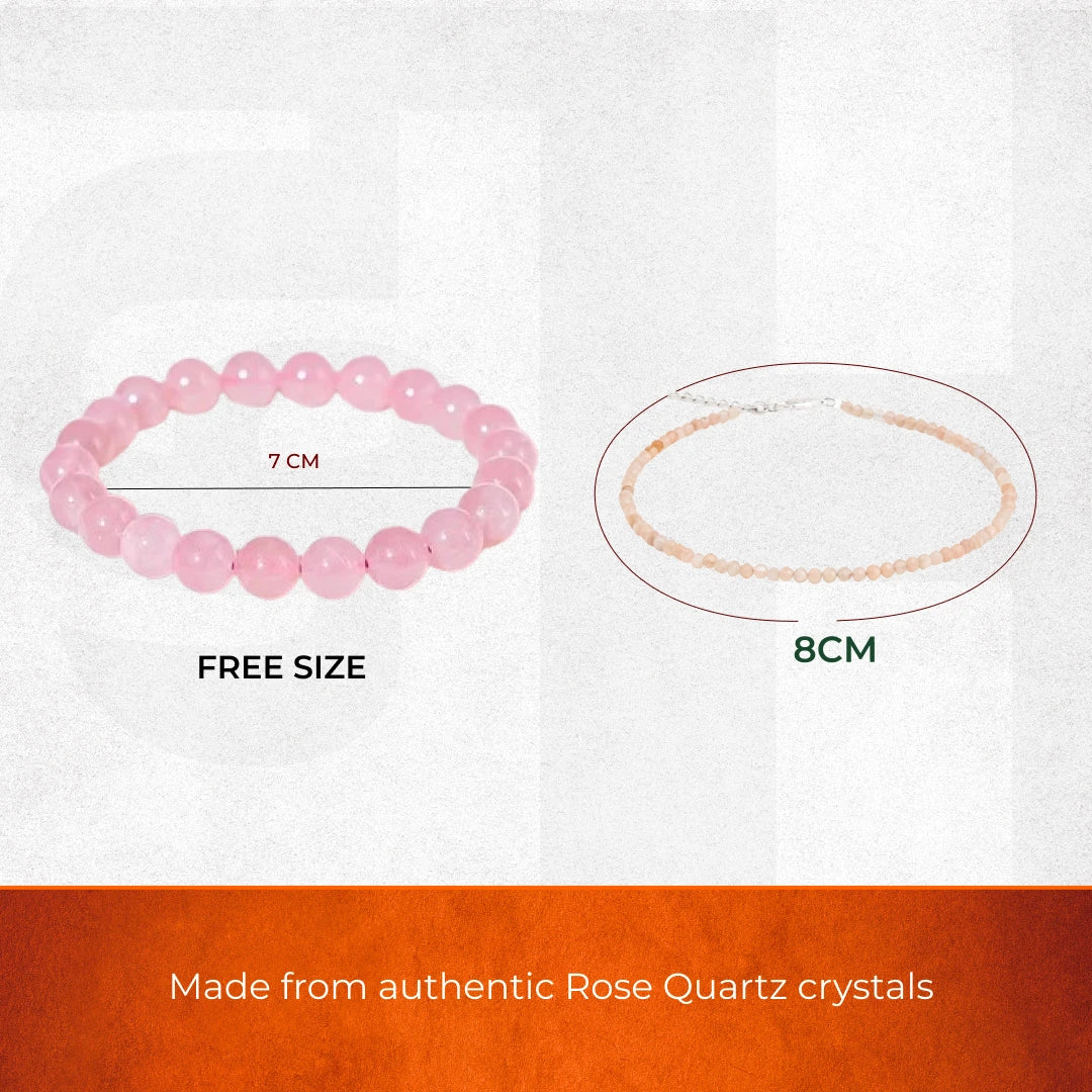 Rose Quartz Heart Chakra Set | Rose Quartz Anklet & Bracelet Combo - view 3