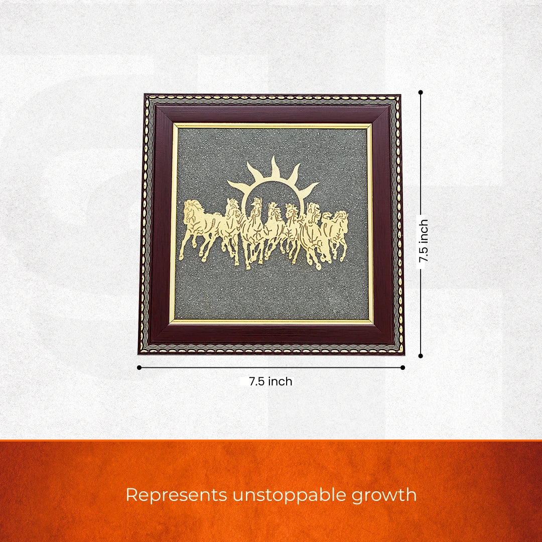 7 Running Horses Frame & Raw Pyrite Stone | Success & Wealth Combo - view 3