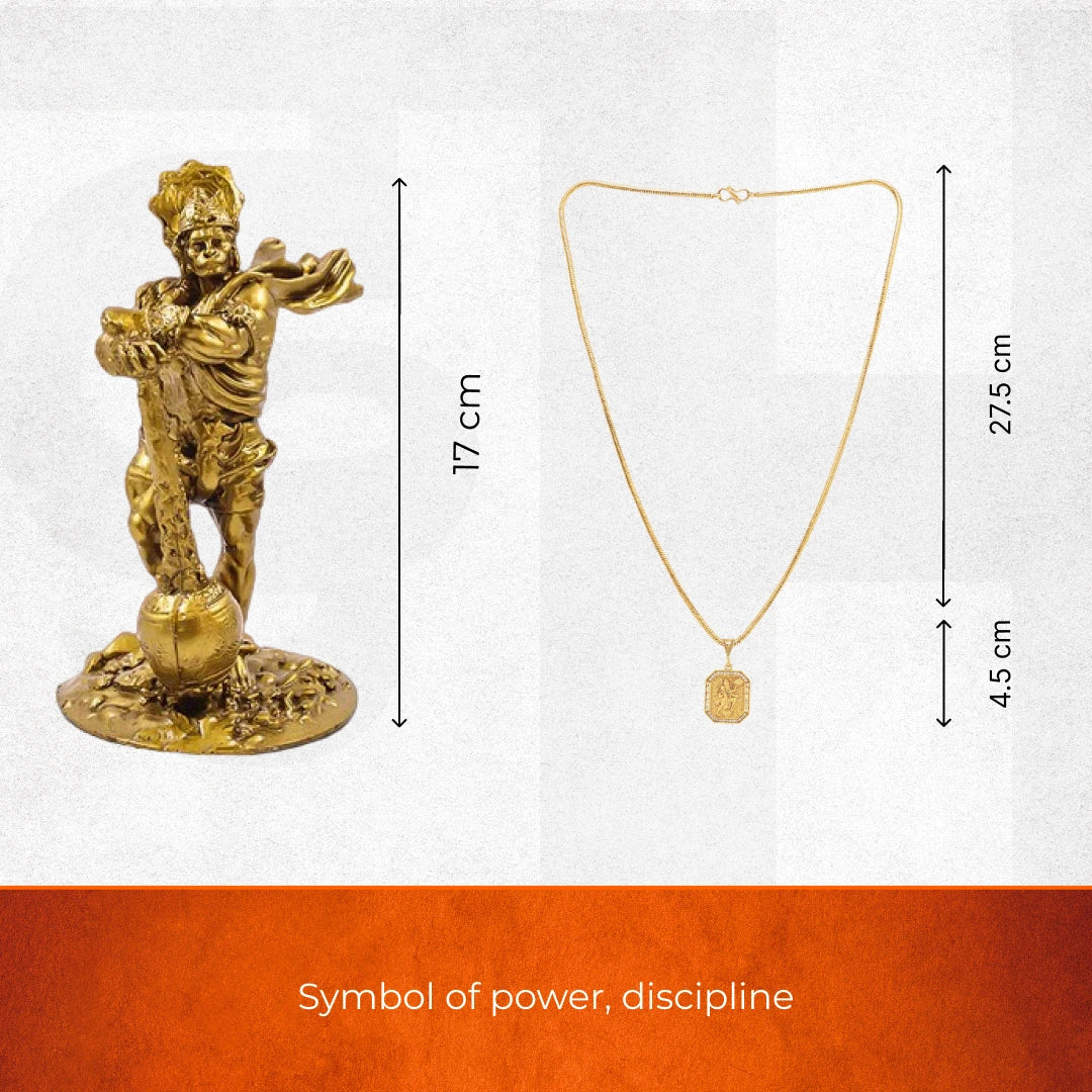Lord Hanuman Divine Idol and Gold Plated Pendant for Strength combo - view 2