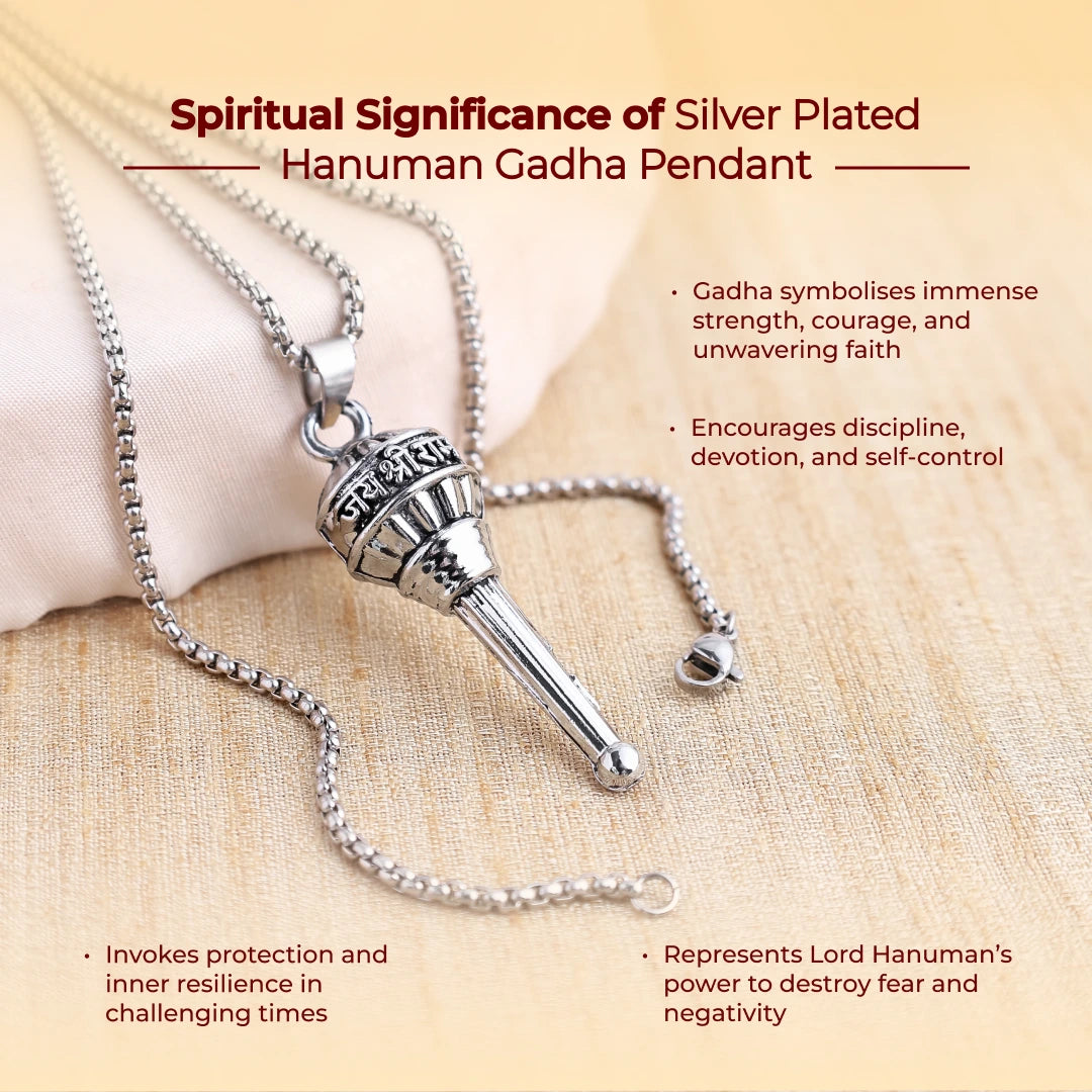 Silver Plated Hanuman Gadha Pendant - view 3