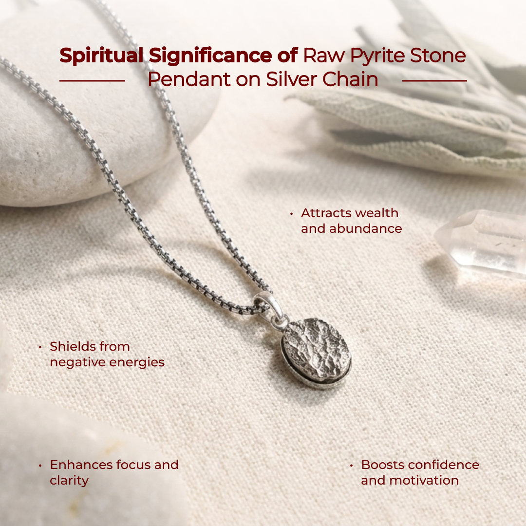 Raw Pyrite Stone Pendant on Silver Chain - view 2