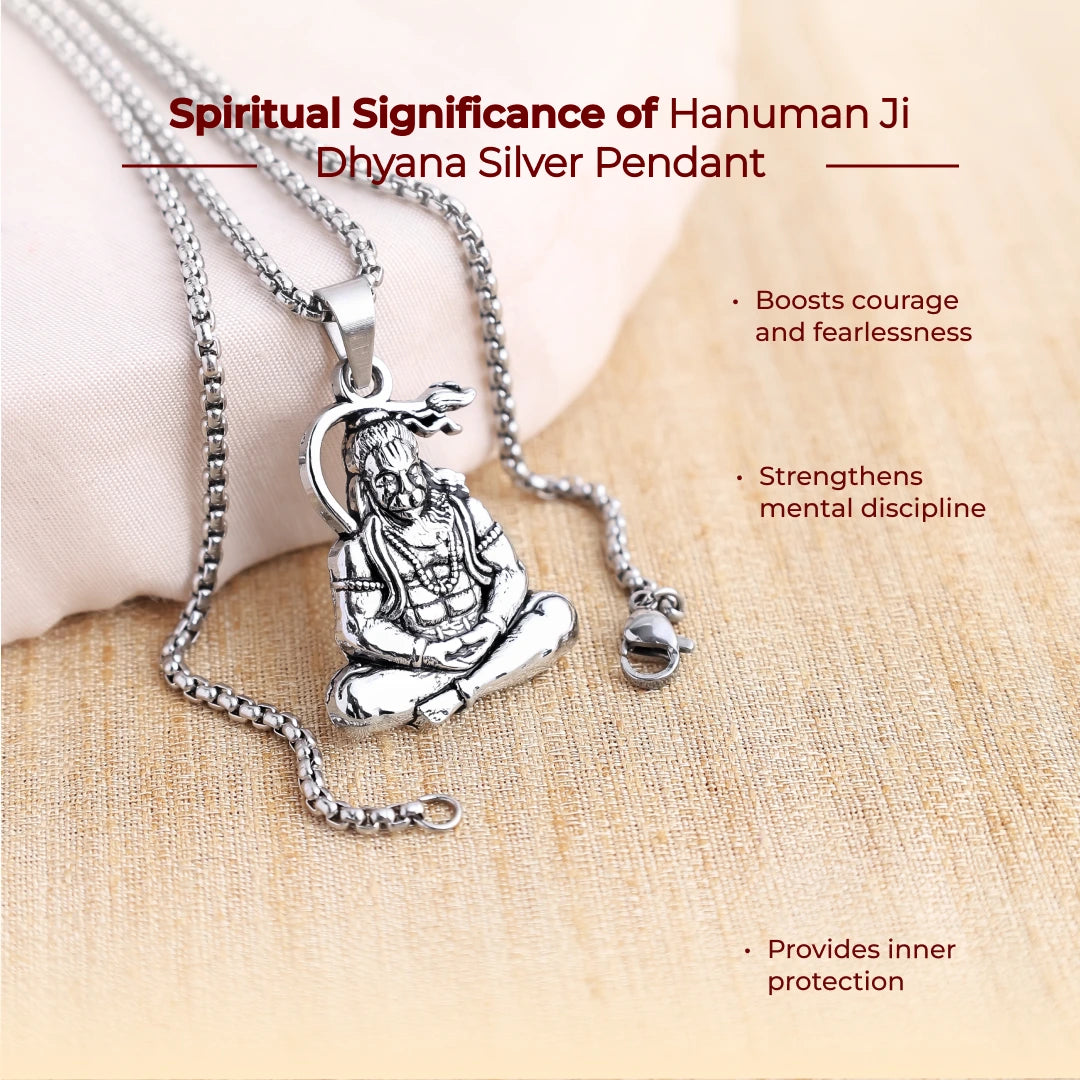 Hanuman Ji Dhyana Silver Pendant - view 2