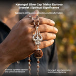 Silver Capped Rudraksha Mala with Trishul Damroo and 5 Mukhi Rudraksha - view 8