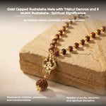 Gold Capped Rudraksha Mala with Trishul Damroo and 5 Mukhi Rudraksha - view 3