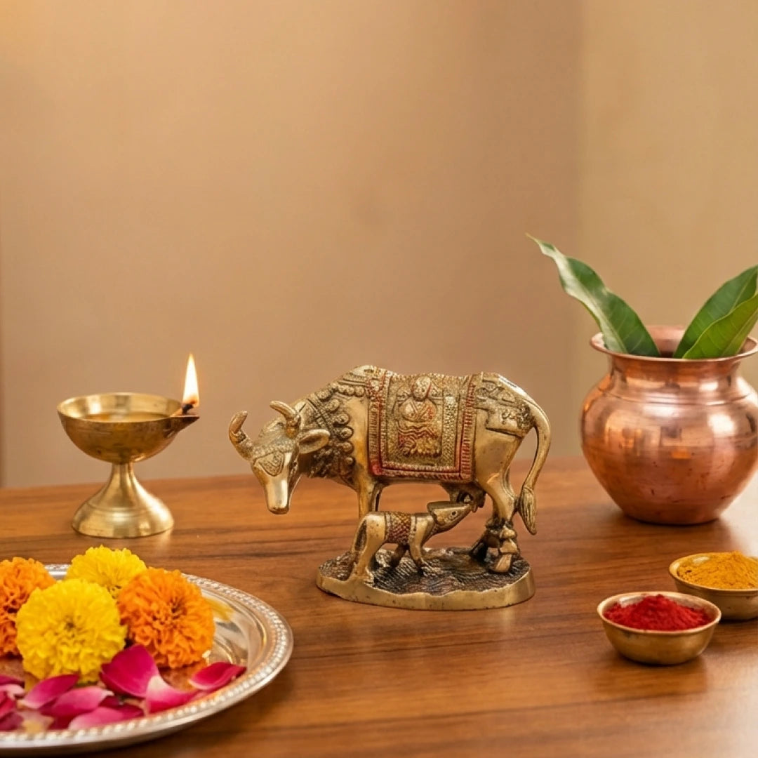 Lord Krishna Kamdhenu cow with calf