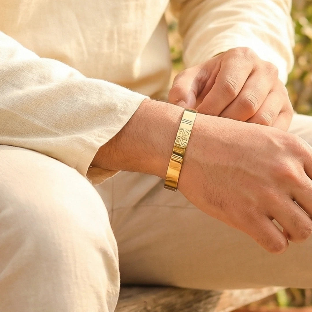 Ram Engraved Gold Plated Cuff Bracelet