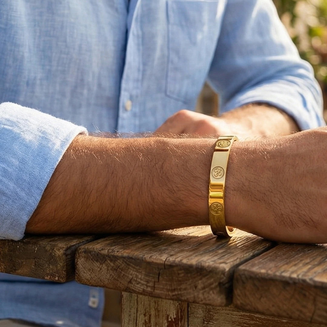 Om Engraved Gold Plated Cuff Bracelet