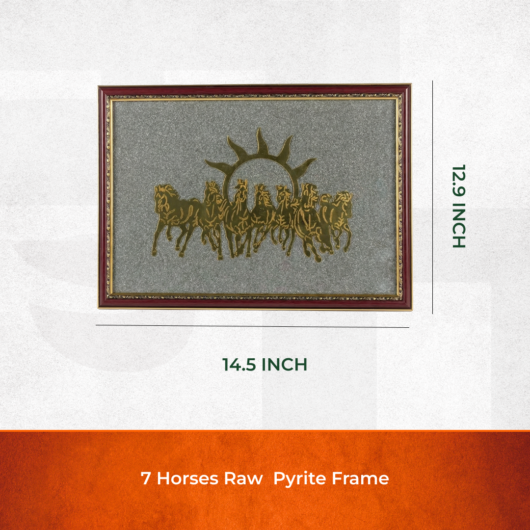 7 Horses Raw Pyrite Frame for Vastu & Prosperity - Extra Large Size (18*12 inch)