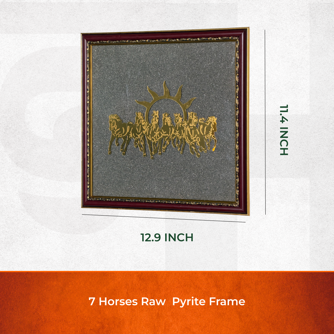 7 Horses Raw Pyrite Frame for Vastu & Prosperity - Medium Size (12*10 inch)