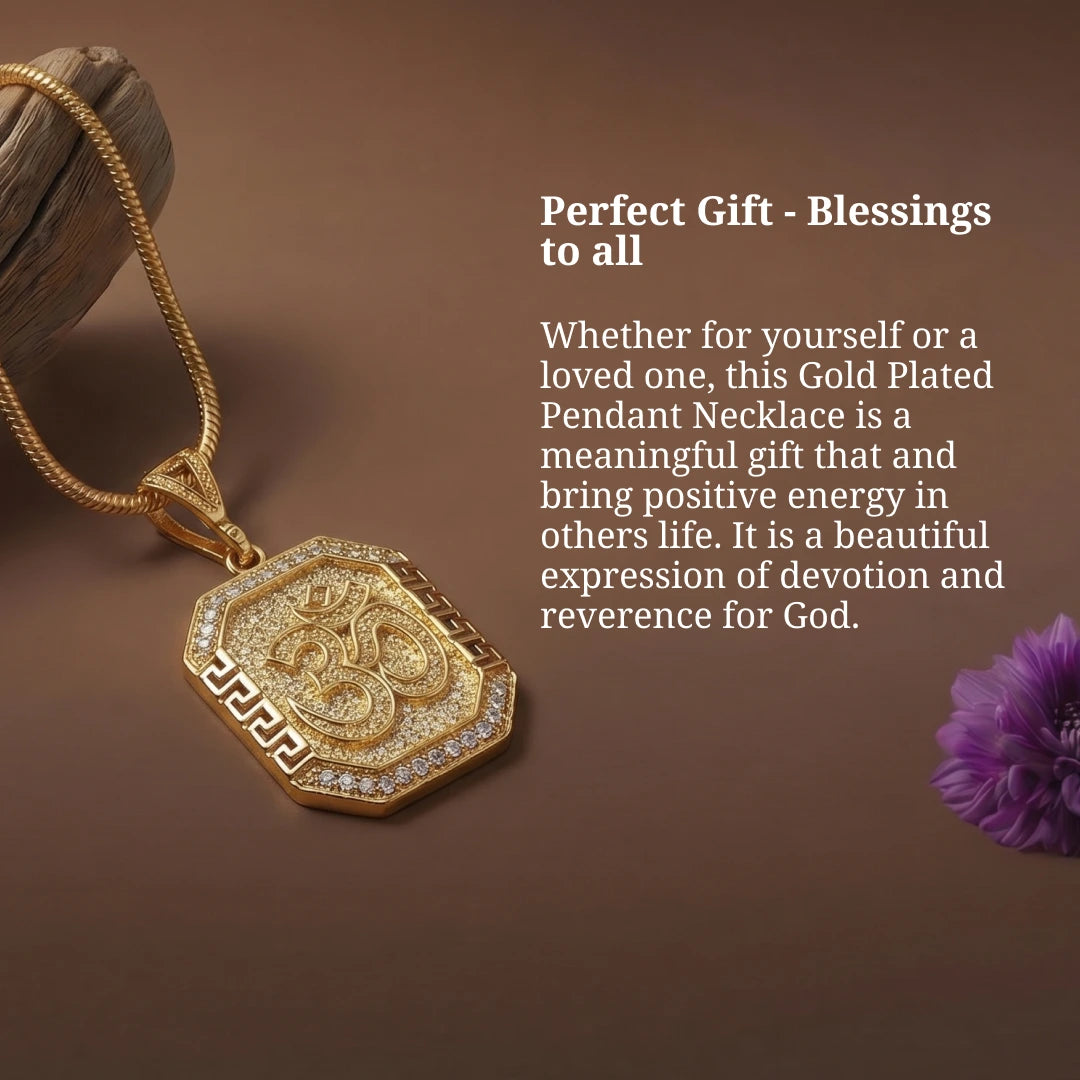 Gold Plated OM Diamond Pendant Necklace - view 6