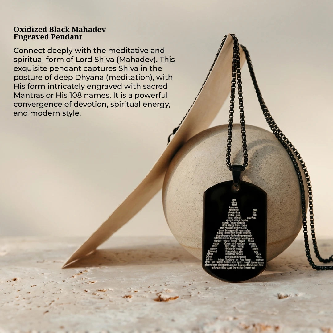 Oxidized Black Mahadev Engraved Pendant - view 4