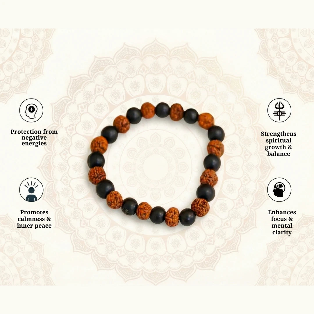 Karungali Rudraksha Bracelet - Natural Ebony Wood & 5 Mukhi Rudraksha Beads - view 6