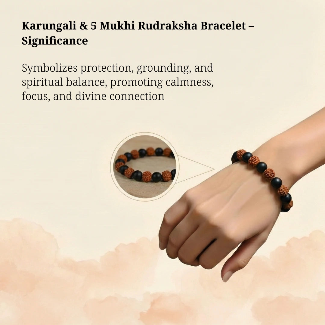Karungali Rudraksha Bracelet - Natural Ebony Wood & 5 Mukhi Rudraksha Beads - view 8
