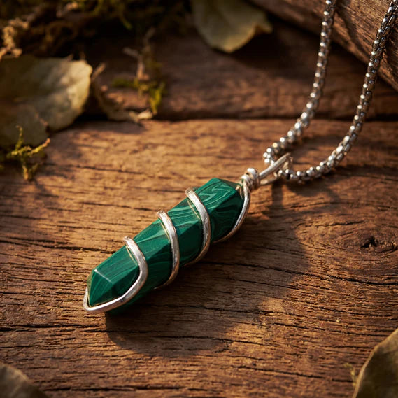 Malachite Stone Locket with Chain - view 11