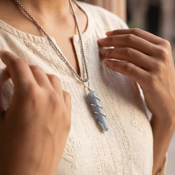 Angelite Stone Locket with Chain - view 12