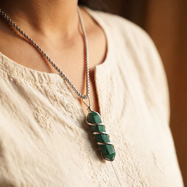 Malachite Stone Locket with Chain - view 13