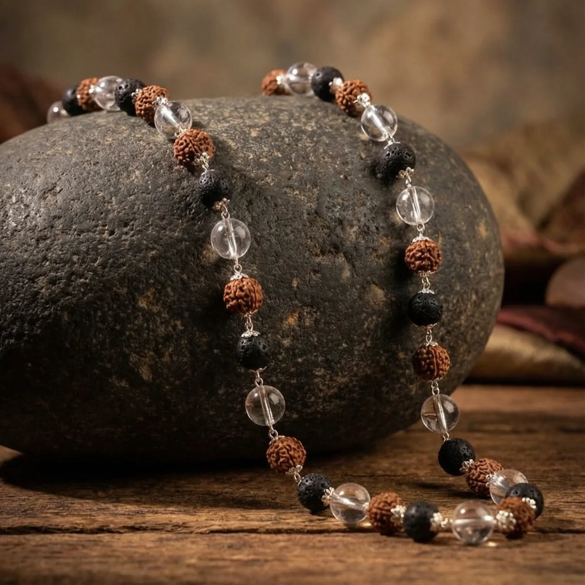 Silver Cap Rudraksha Karungali Sphatik Mala - view 3